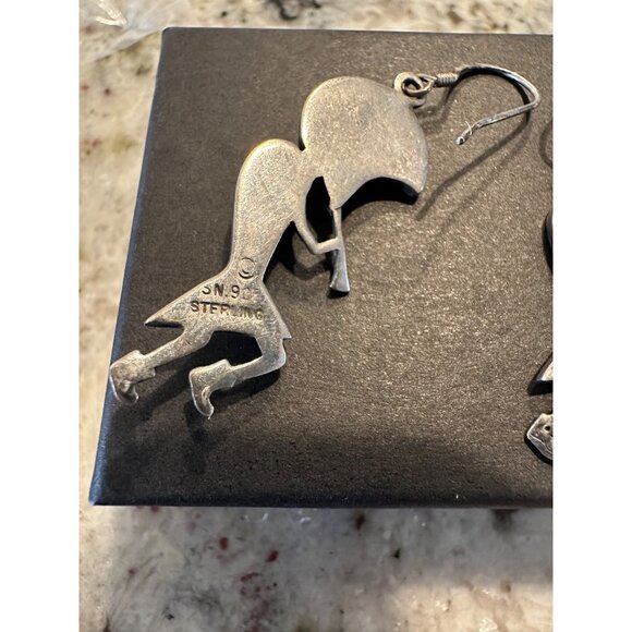 VTG Navajo Silbert Nastascio Sterling Silver Turquoise Kokopelli Earrings 9.9g - Picture 8 of 11